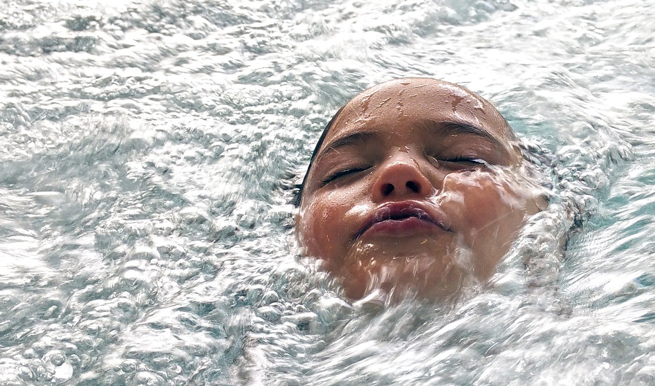 closeup of girl in pool